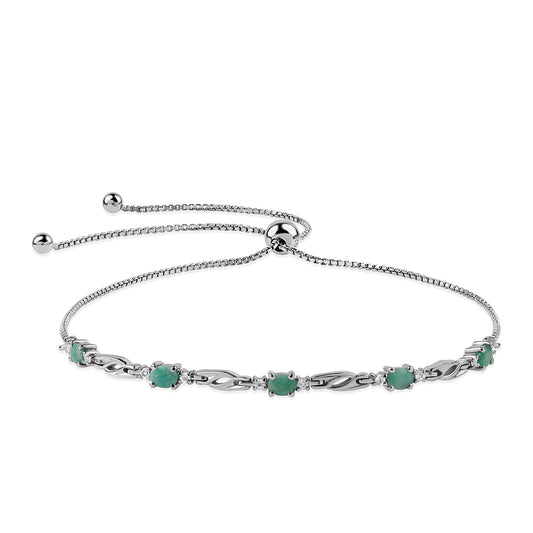 Pulsera de Plata con Esmeralda de Brasil y Topacio Blanco