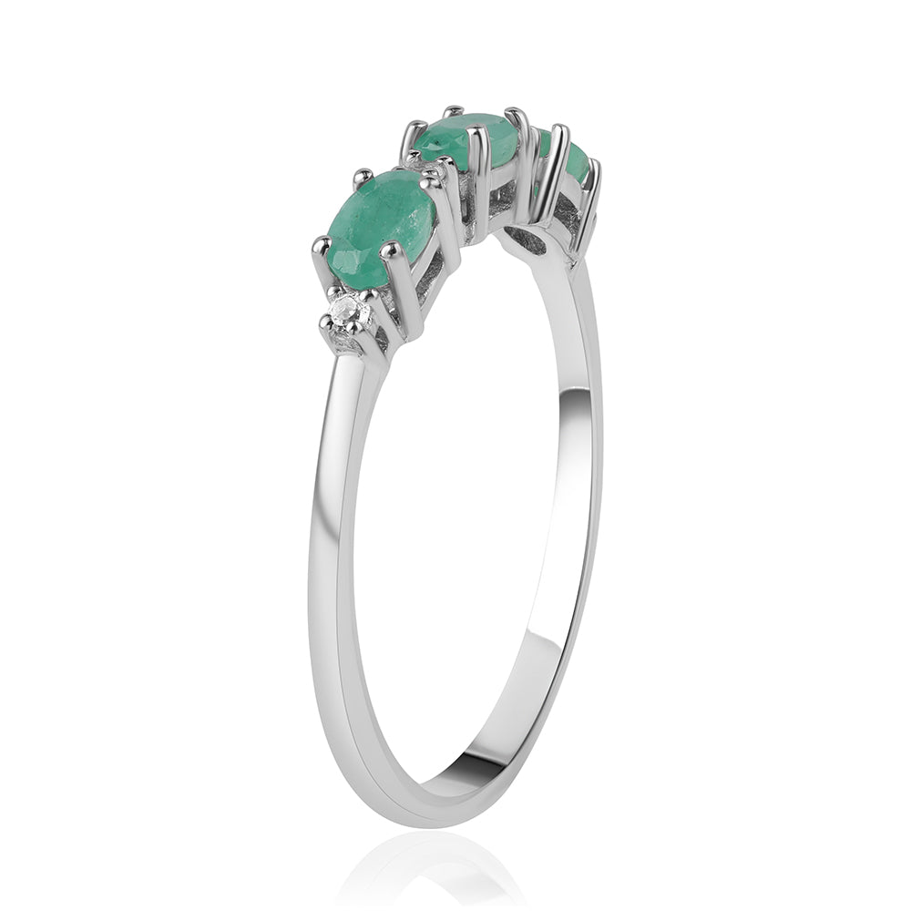 Anillo de Plata con Esmeralda de Brasil y Topacio Blanco