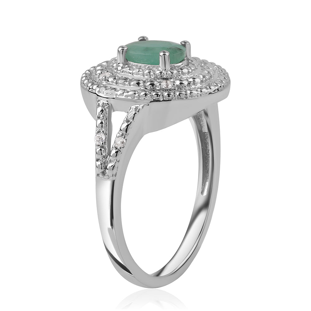 Anillo de Plata con Esmeralda de Brasil y Topacio Blanco