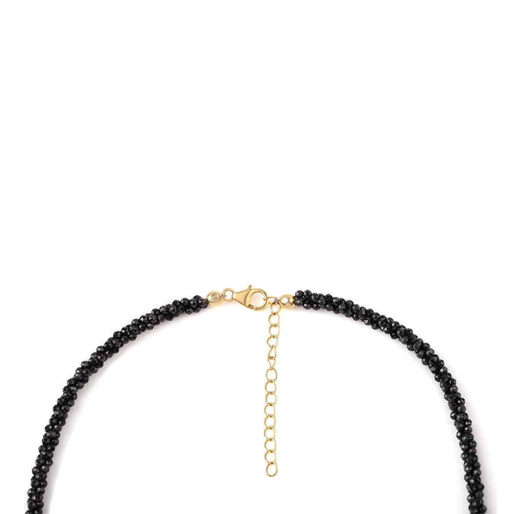Collar de Plata Bañada en Oro con Espinela Negra y Perla blanca de agua dulce 2 