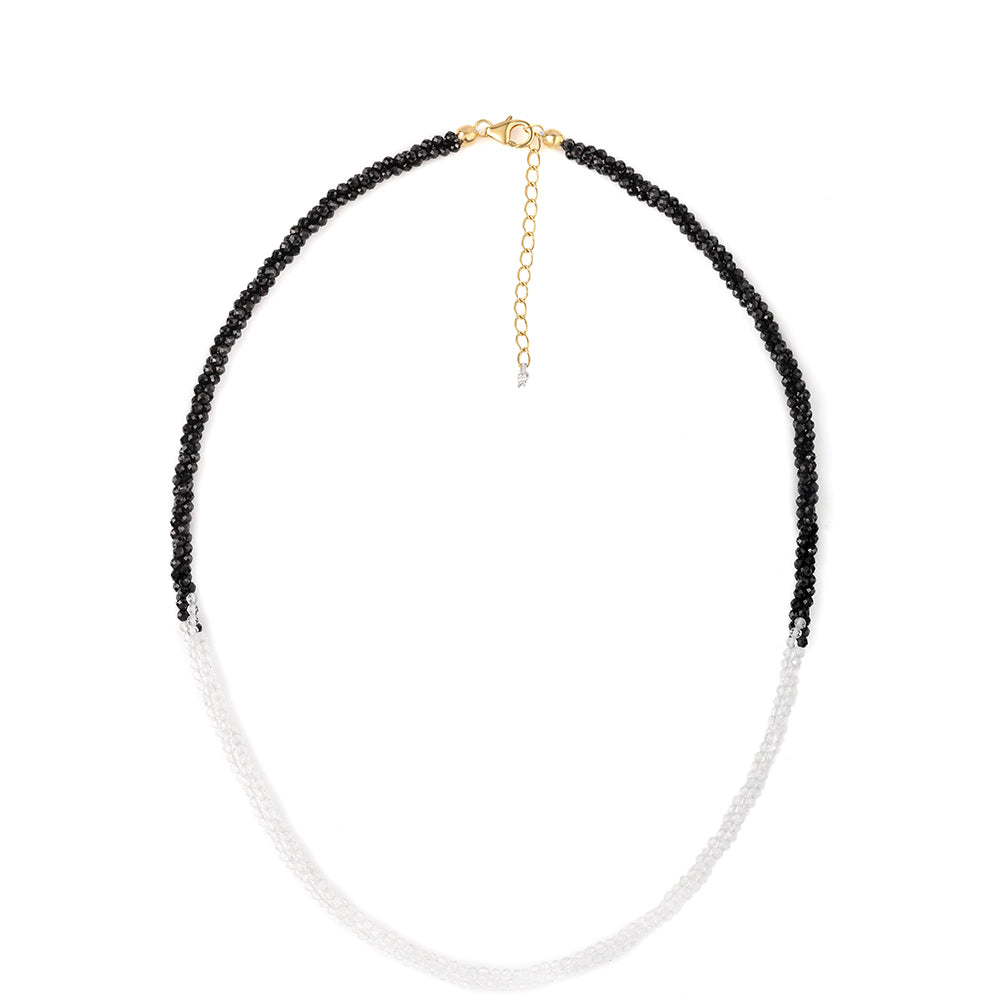 Collar de Plata Bañada en Oro con Espinela Negra y Topacio Blanco 1 