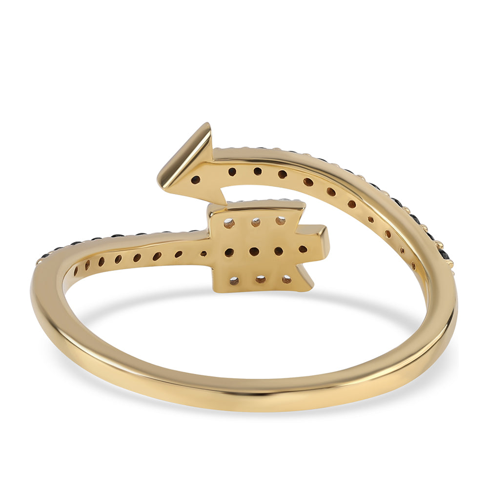 Anillo de Plata Bañada en Oro con Espinela Negra y Topacio Blanco 4 