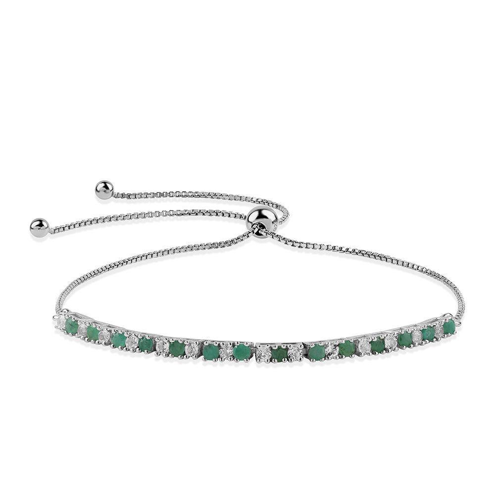 Pulsera de Plata con Esmeralda de Brasil y Topacio Blanco 1 