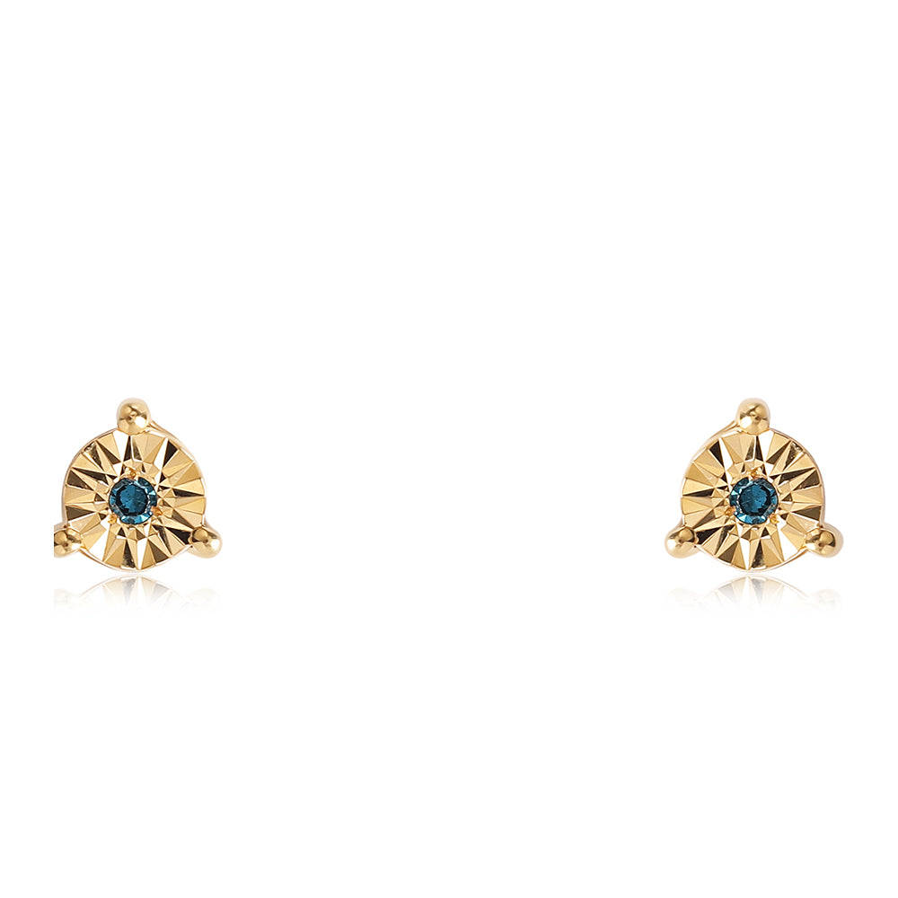 Pendientes de Plata Bañada en Oro con Diamante Azul 1 