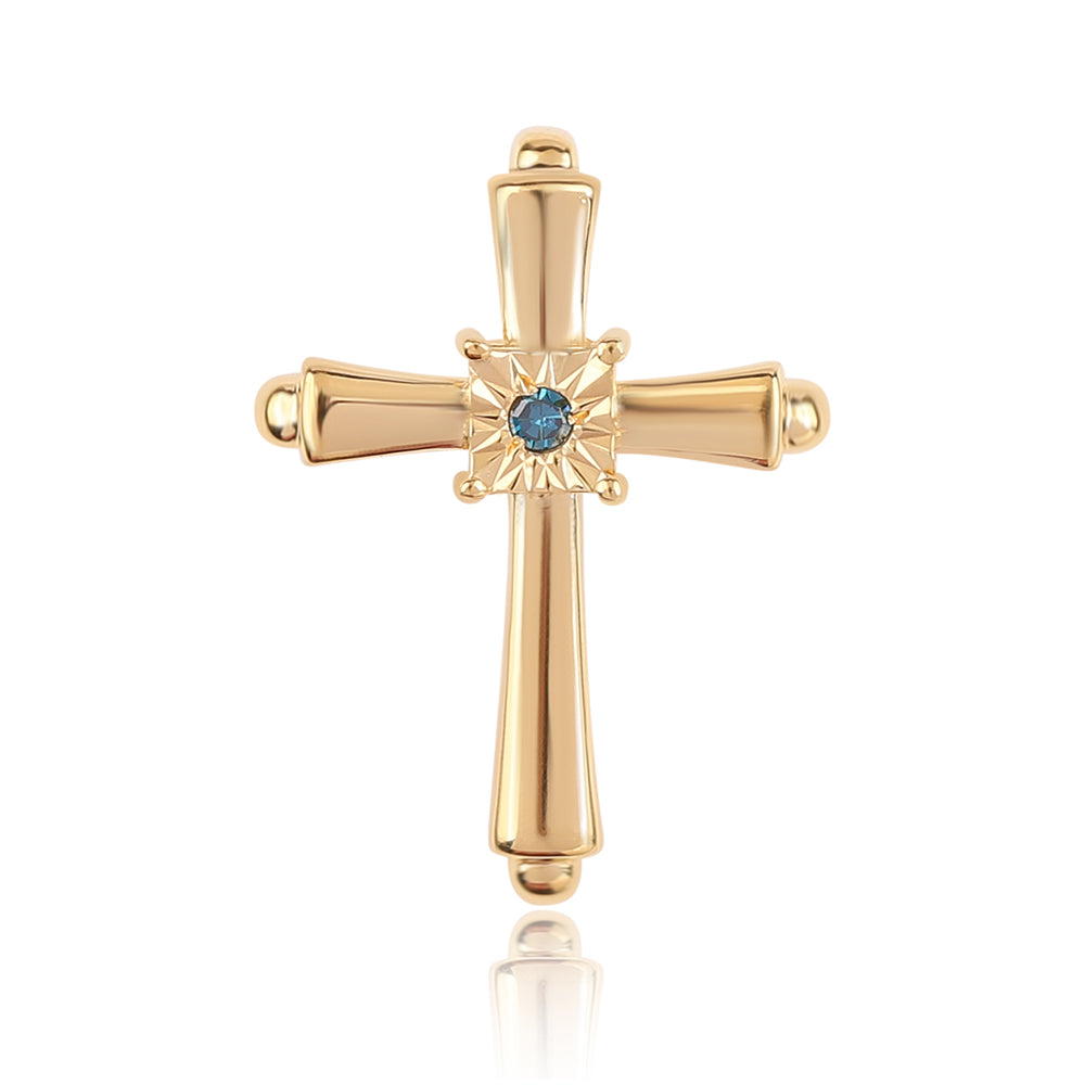 Cruz Colgante de Plata Bañada en Oro con Diamante Azul 1 