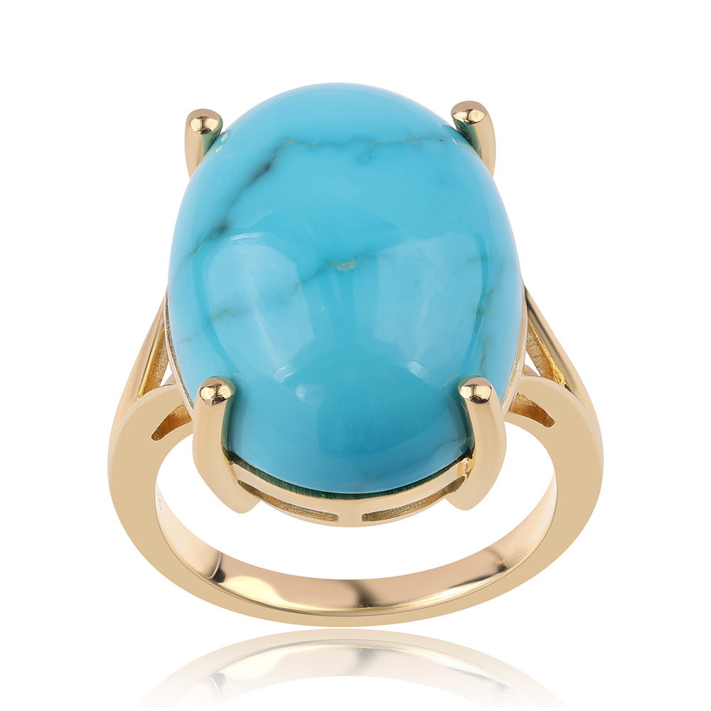 Anillo de Plata Bañada en Oro con Turquesa Bella Durmiente