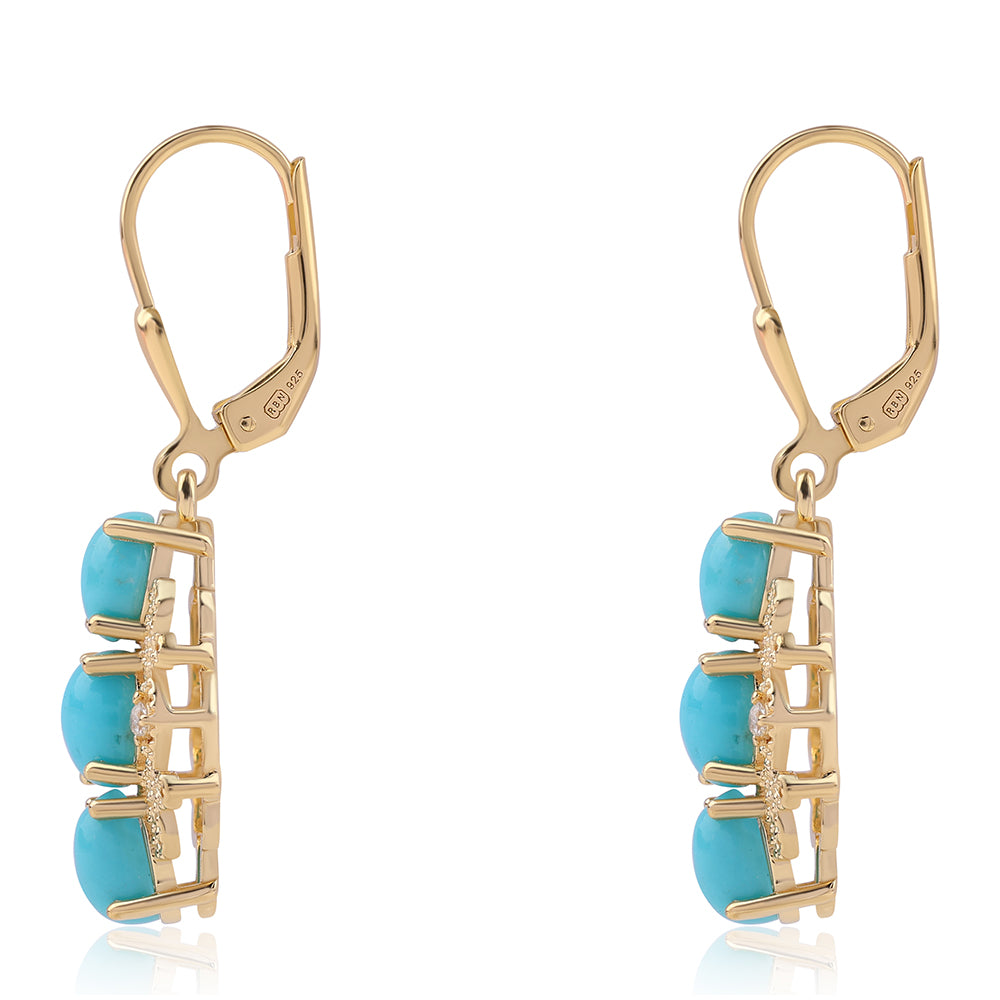 Pendientes de Plata Bañada en Oro con Turquesa Bella Durmiente y Topacio Blanco