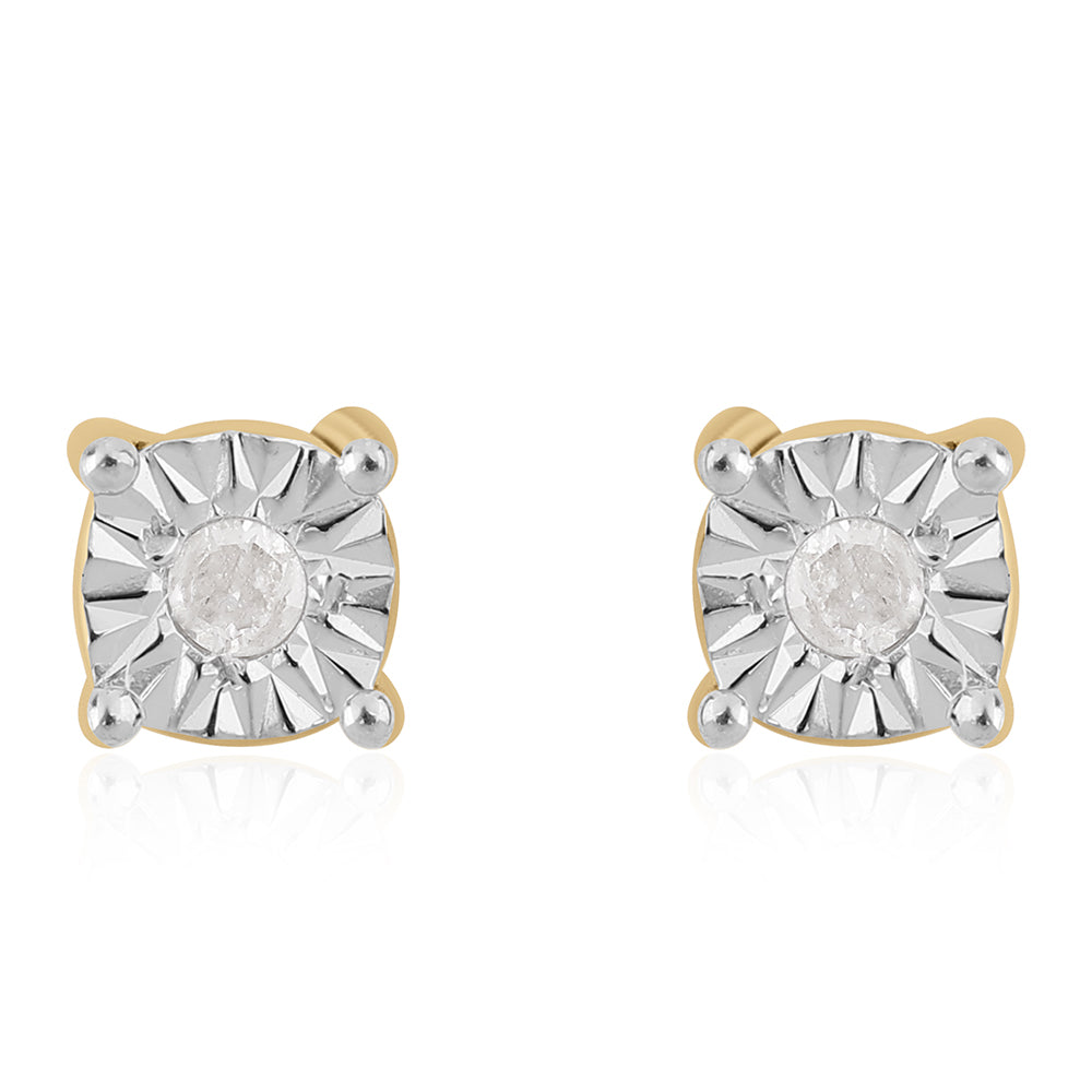 Pendientes de Plata Bañada en Oro con Diamante blanco