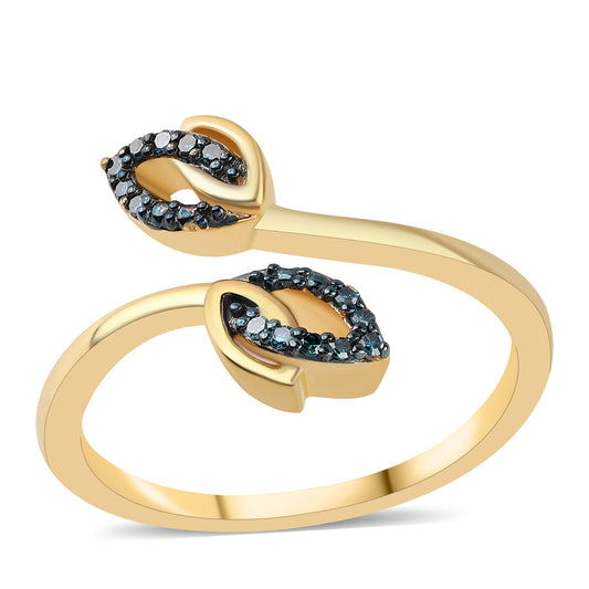 Anillo de Plata Bañada en Oro con Diamante Azul
