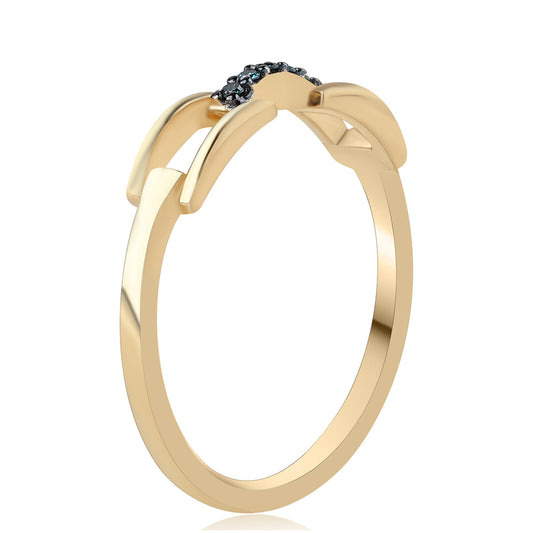 Anillo de Plata Bañada en Oro con Diamante Azul