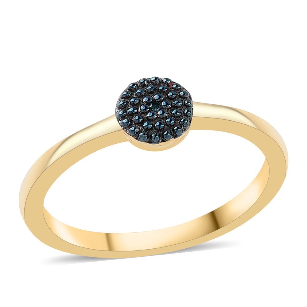 Anillo de Plata Bañada en Oro con Diamante Azul