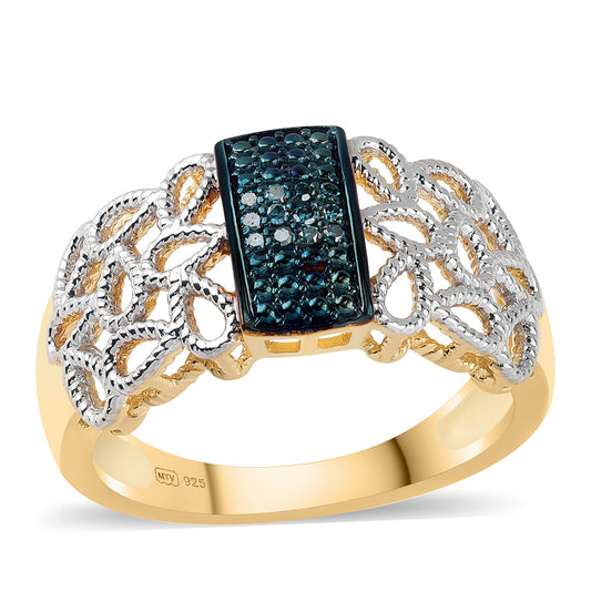 Anillo de Plata Bañada en Oro con Diamante Azul