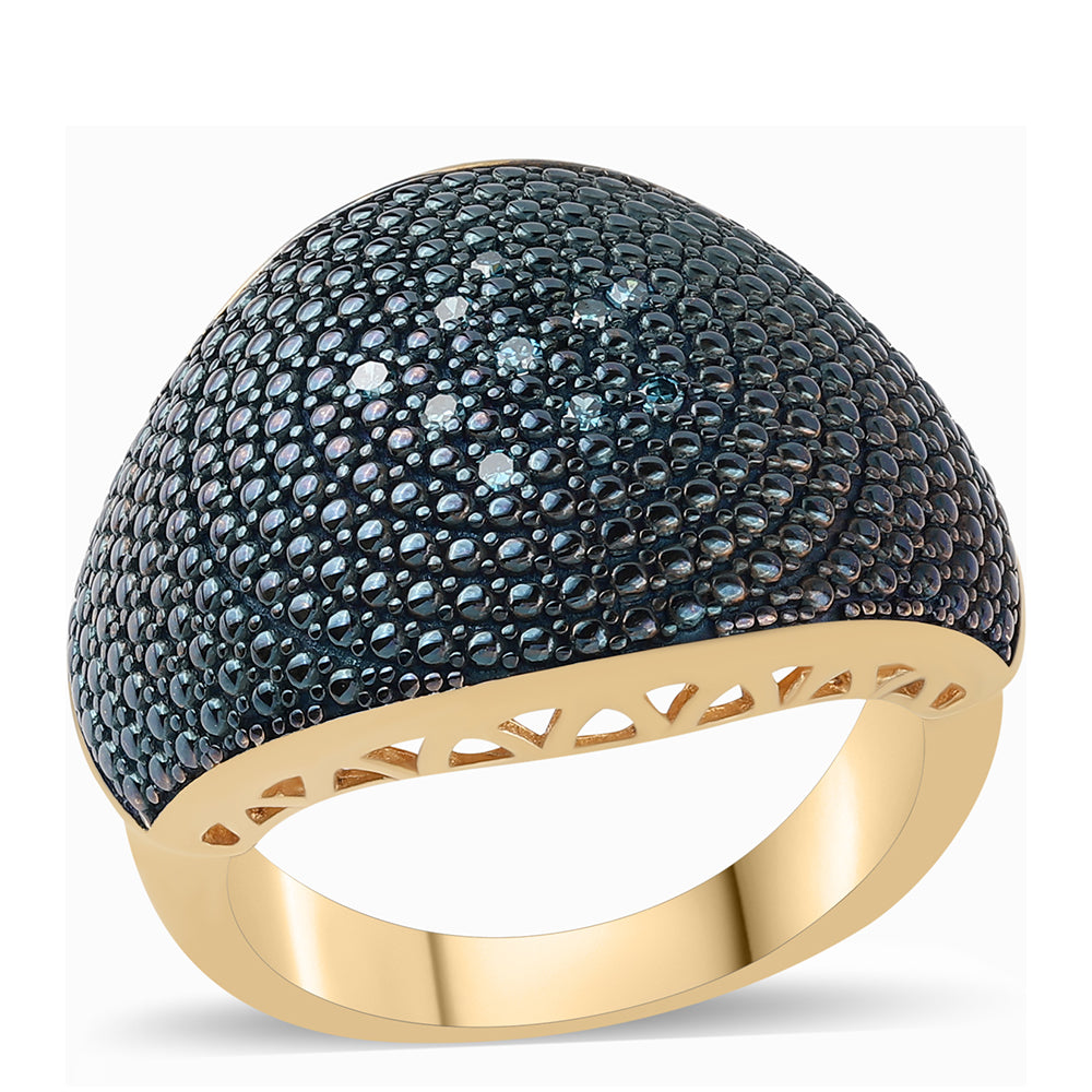 Anillo de Plata Bañada en Oro con Diamante Azul
