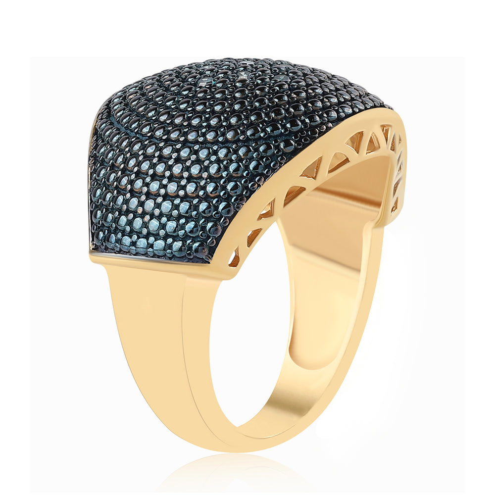Anillo de Plata Bañada en Oro con Diamante Azul