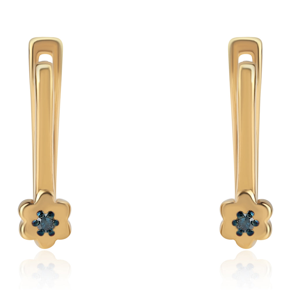 Pendientes de Plata Bañada en Oro con Diamante Azul
