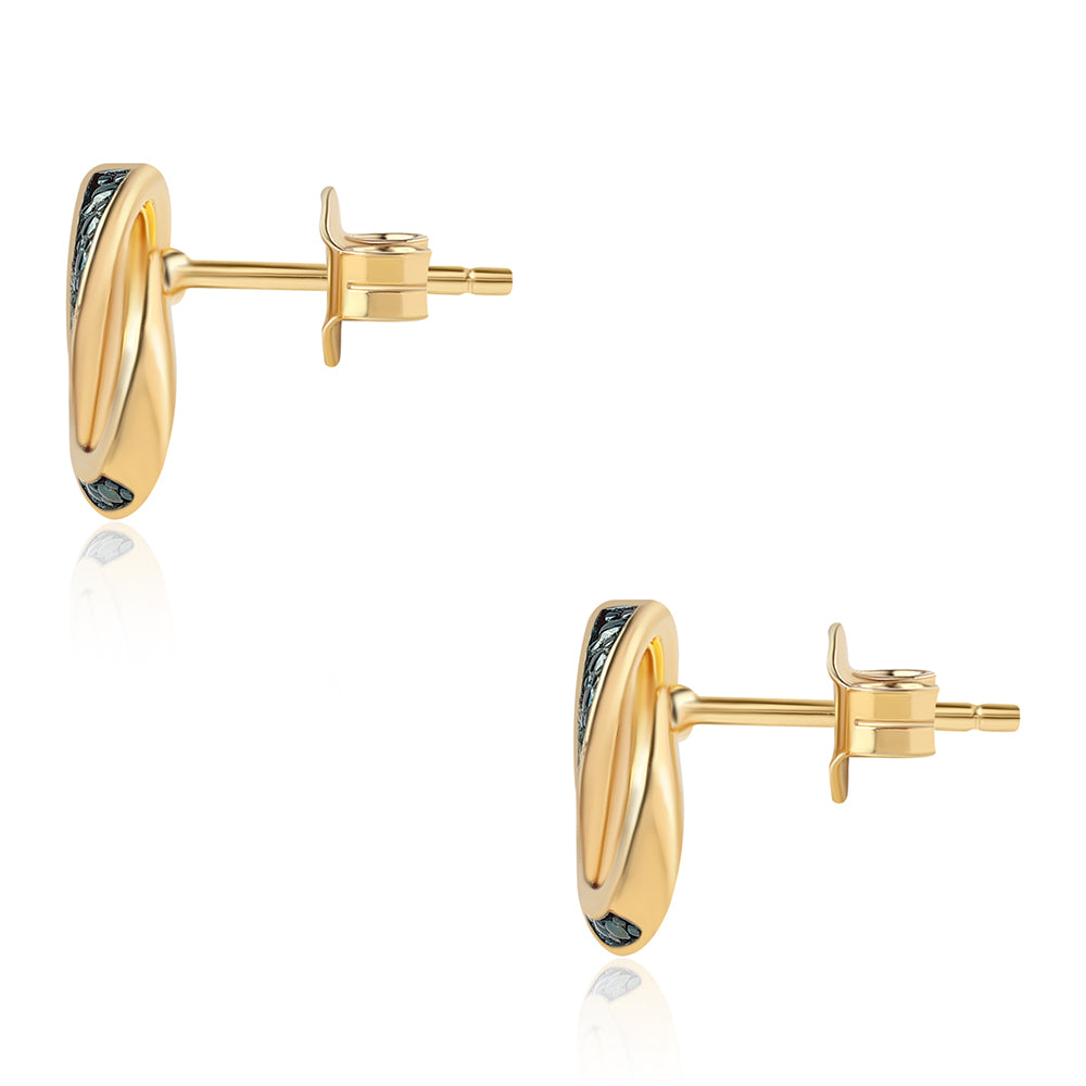Pendientes de Plata Bañada en Oro con Diamante Azul