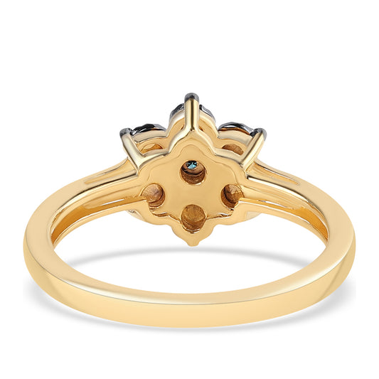 Anillo de Plata Bañada en Oro con Diamante Azul