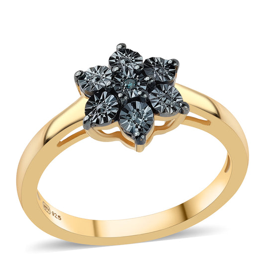 Anillo de Plata Bañada en Oro con Diamante Azul