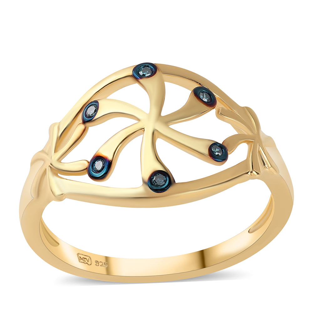 Anillo de Plata Bañada en Oro con Diamante Azul