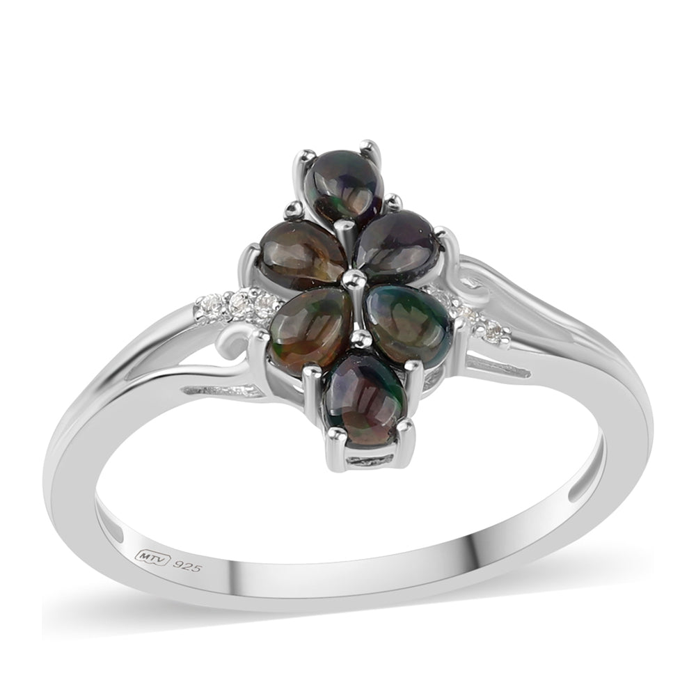 Anillo de Plata con Ópalo negro medianoche Lega Dembi de Ëtiopía y Topacio Blanco 1 