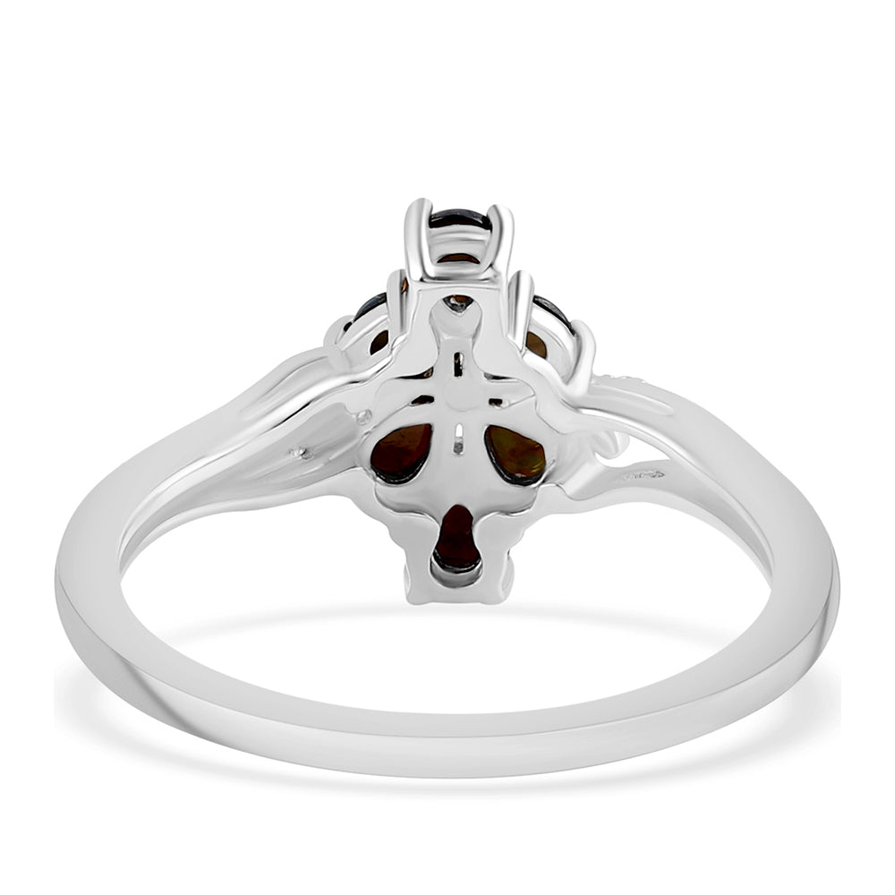 Anillo de Plata con Ópalo negro medianoche Lega Dembi de Ëtiopía y Topacio Blanco 3 