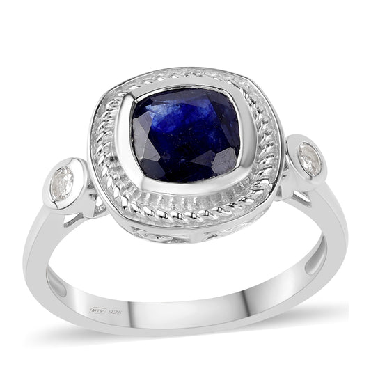 Anillo de Plata con Zafiro Azul Australiano y Topacio Blanco
