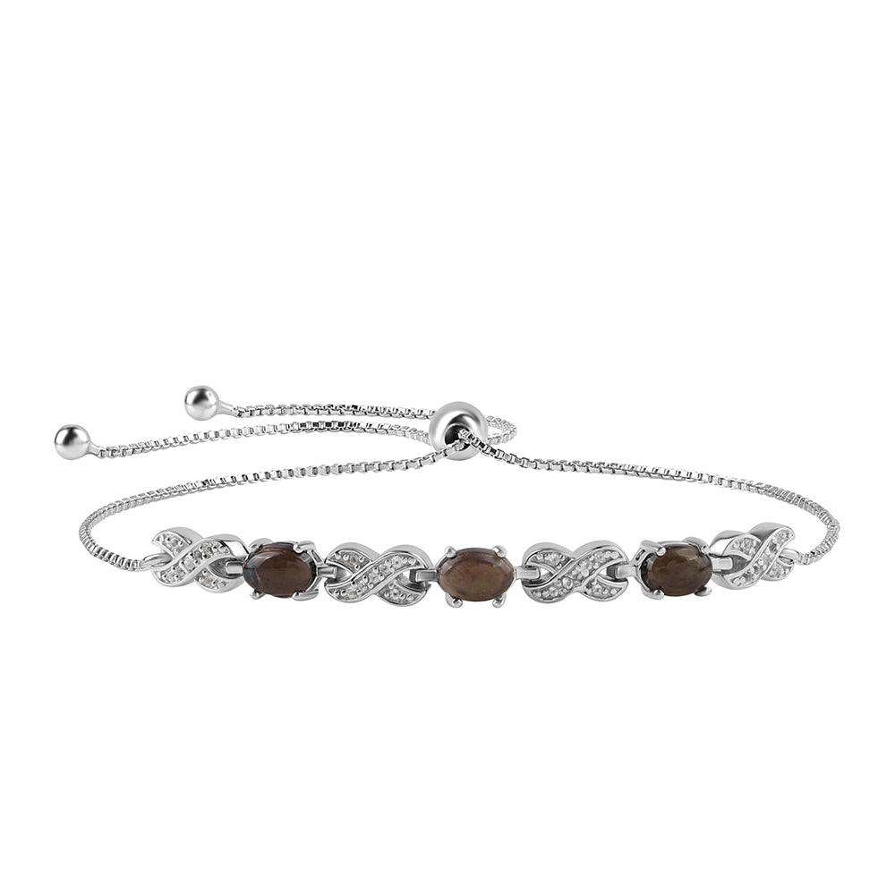 Pulsera de Plata con Ópalo negro medianoche Lega Dembi de Ëtiopía y Topacio Blanco 1 