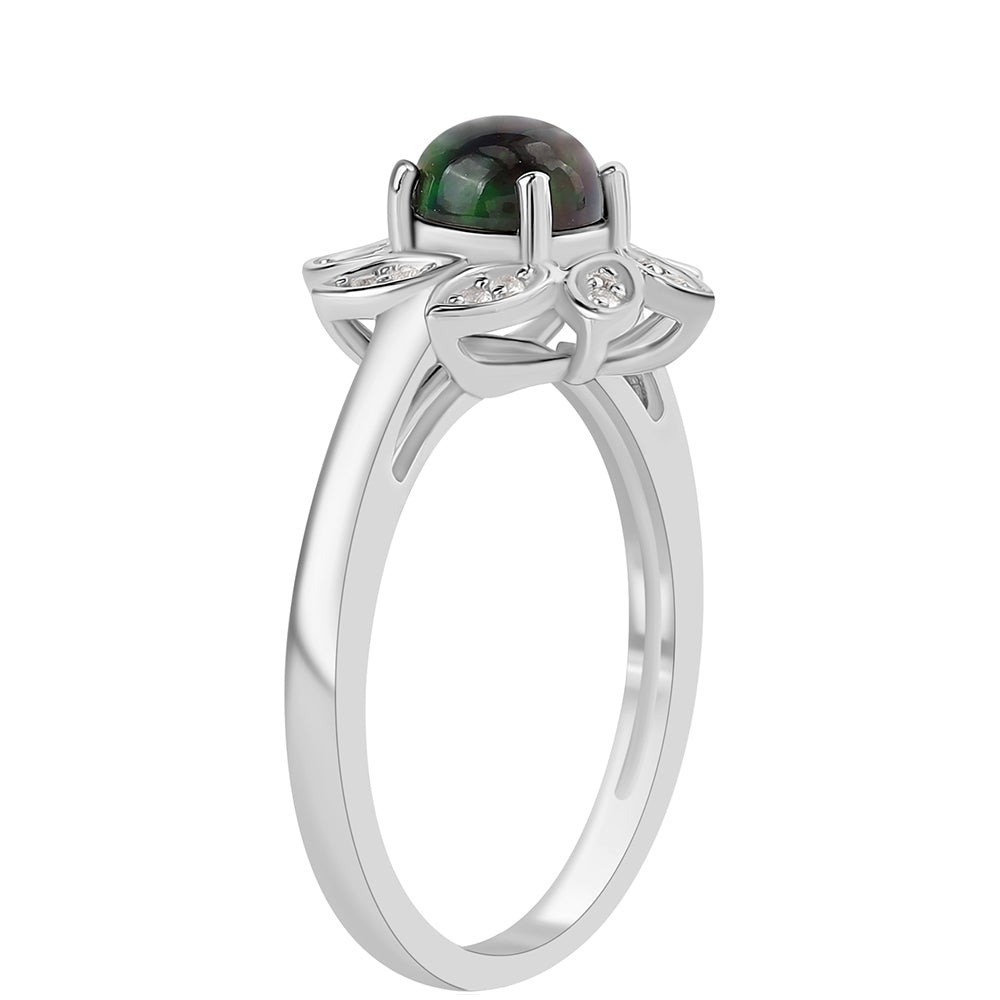 Anillo de Plata con Ópalo negro medianoche Lega Dembi de Ëtiopía y Topacio Blanco 2 