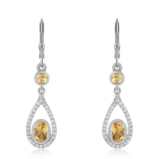 Pendientes de Plata con Citrino y Topacio Blanco