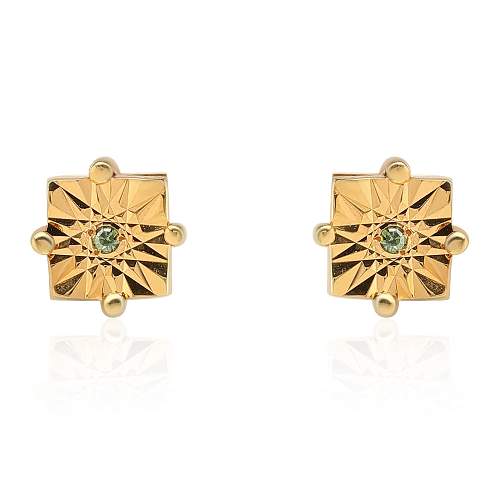 Pendientes de Plata Bañada en Oro con Diamante Verde