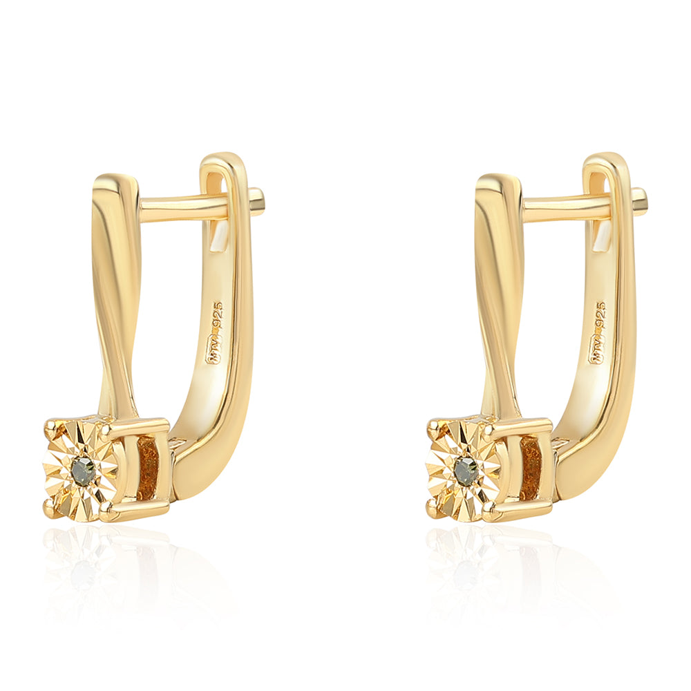 Pendientes de Plata Bañada en Oro con Diamante Verde 2 