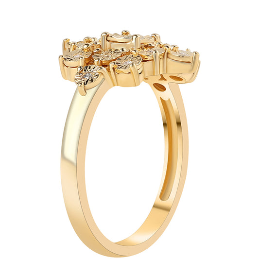 Anillo de Plata Bañada en Oro con Diamante Verde y Diamante blanco