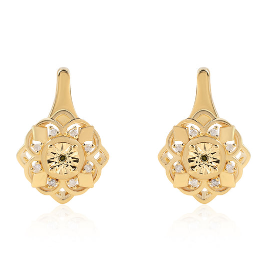 Pendientes de Plata Bañada en Oro con Diamante Verde y Diamante blanco