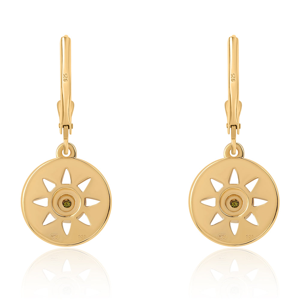 Pendientes de Plata Bañada en Oro con Diamante Verde 3 