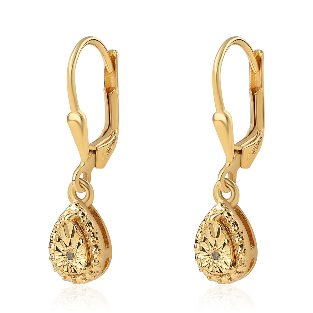 Pendientes de Plata Bañada en Oro con Diamante Verde 2 