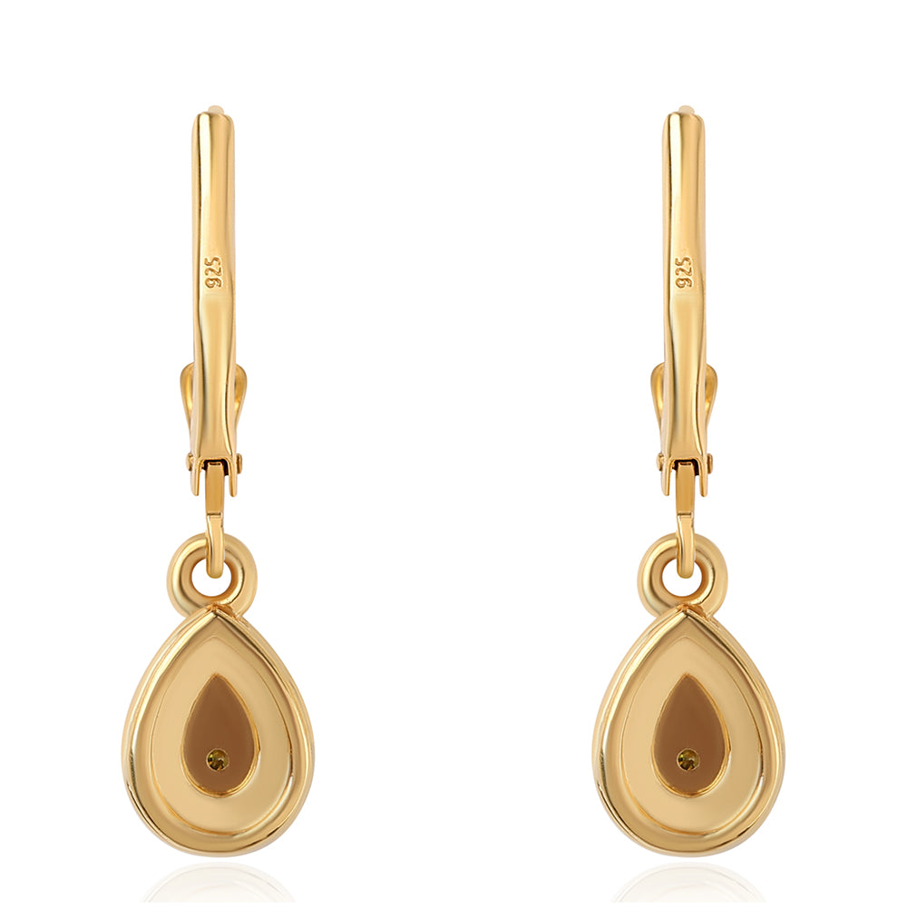 Pendientes de Plata Bañada en Oro con Diamante Verde 3 