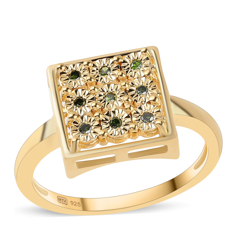 Anillo de Plata Bañada en Oro con Diamante Verde