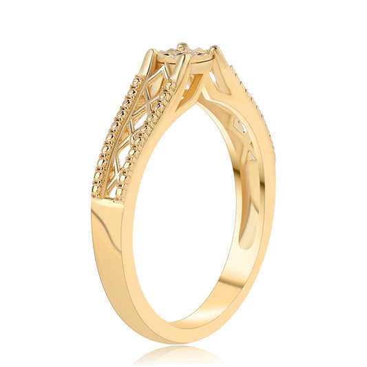 Anillo de Plata Bañada en Oro con Diamante Verde