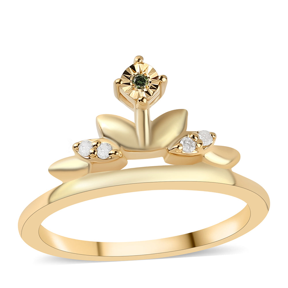 Anillo de Plata Bañada en Oro con Diamante Verde y Diamante blanco 1 