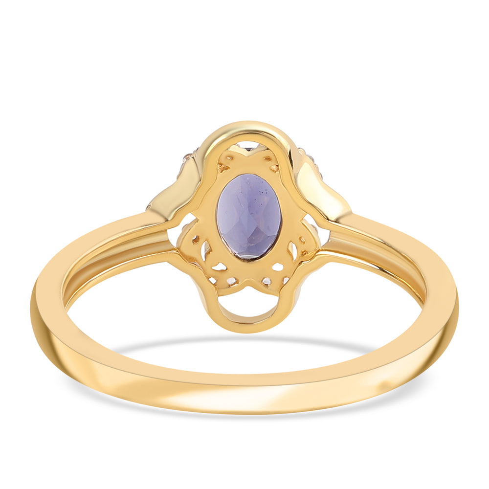 Anillo de Plata Bañada en Oro con Lolita y Topacio Blanco 2 