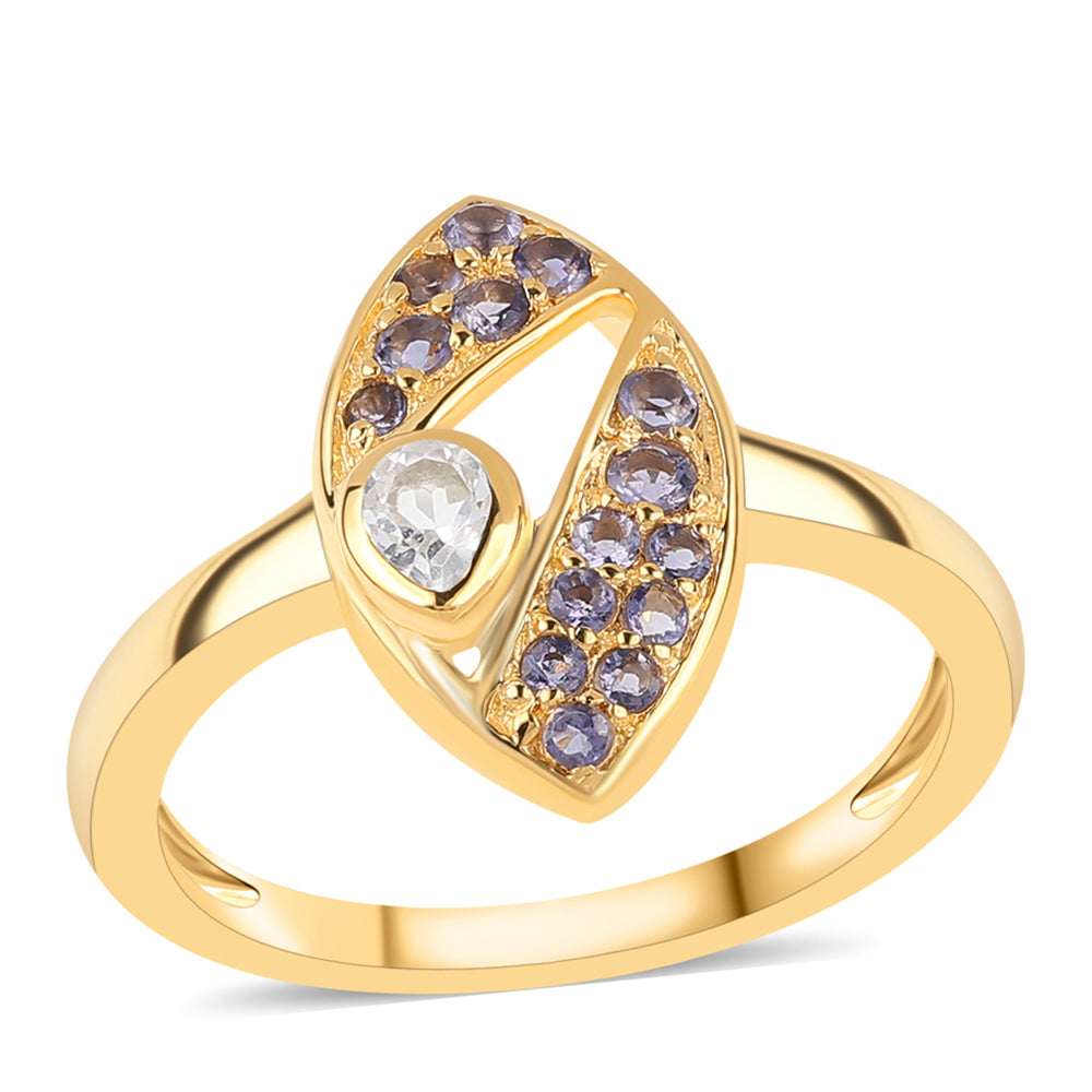Anillo de Plata Bañada en Oro con Lolita y Topacio Blanco