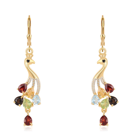 Pendientes de Plata Bañada en Oro con Granate rojo y Peridoto