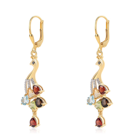 Pendientes de Plata Bañada en Oro con Granate rojo y Peridoto