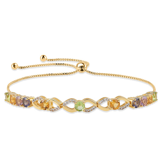 Pulsera de Plata Bañada en Oro con Amatista Rosa de Francia y Peridoto