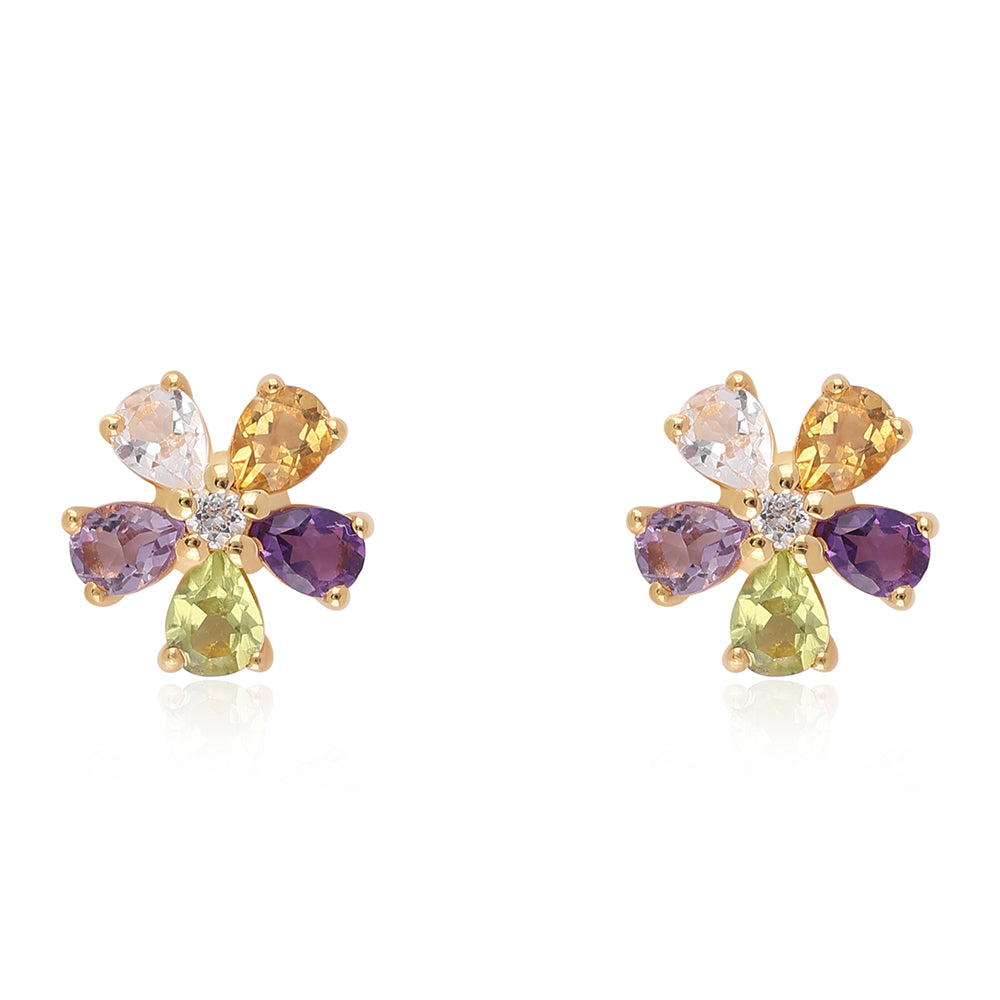 Pendientes de Plata Bañada en Oro con Amatista Rosa de Francia y Peridoto 1 