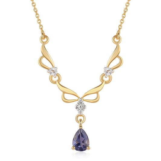 Collar de Plata Bañada en Oro con Lolita y Topacio Blanco
