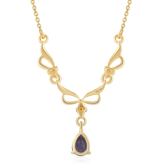 Collar de Plata Bañada en Oro con Lolita y Topacio Blanco