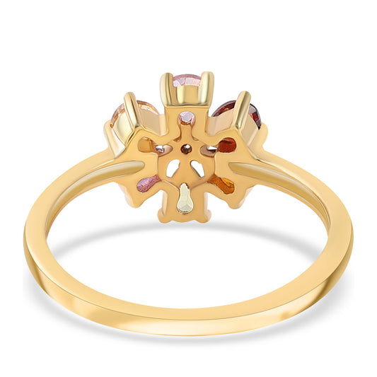 Anillo de Plata Bañada en Oro con Amatista Rosa de Francia y Granate rojo