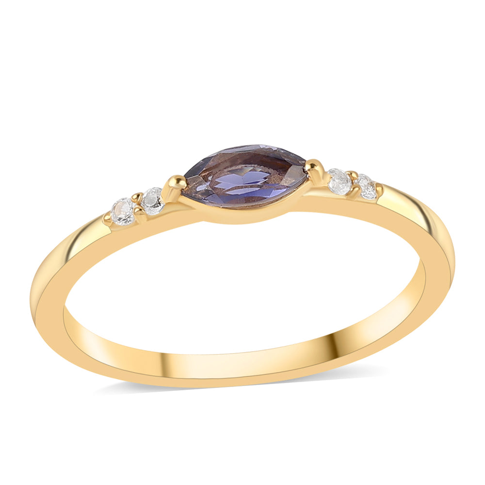 Anillo de Plata Bañada en Oro con Lolita y Topacio Blanco 1 