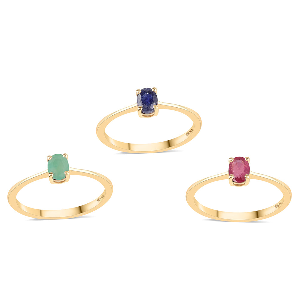 Conjunto de Plata Bañada en Oro con Rubí de Tailandia y Esmeralda de Brasil ( Anillo ) 1 